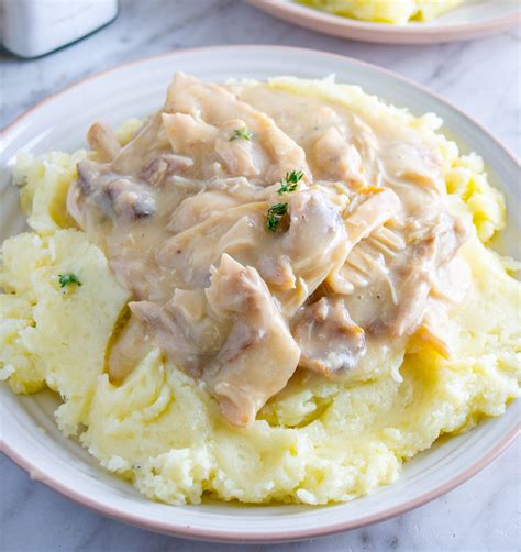 Shredded Chicken Gravy on Mashed Potatoes - CheekyKitchen