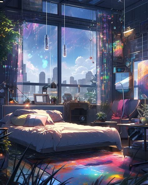 A Bright and Colorful Cyberpunk Apartment