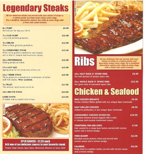 Spur Steak & Grill Burger restaurant on Westfield Derby, Derby - Everymenu