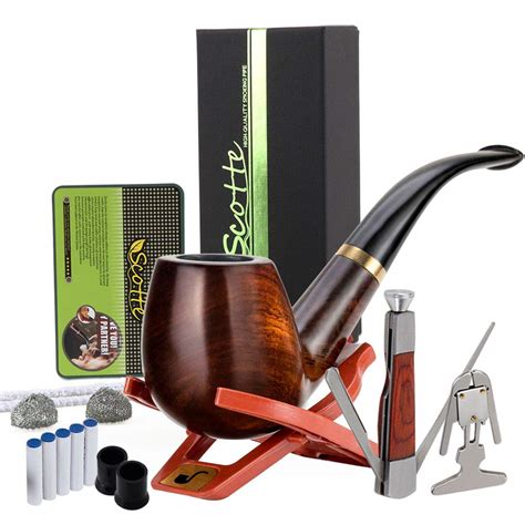 Scotte Luxury Tobacco Smoking Pipe Set,Leather Tobacco Pipe Pouch Wood Pipe Accessories(Redwood ...