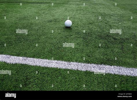 Close up of football field markings and a ball Stock Photo - Alamy