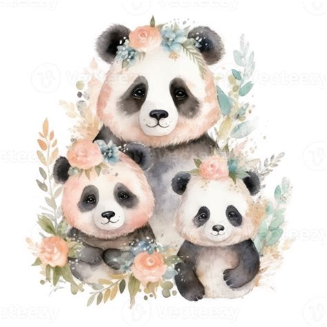 Cute watercolor panda family, 22598845 PNG