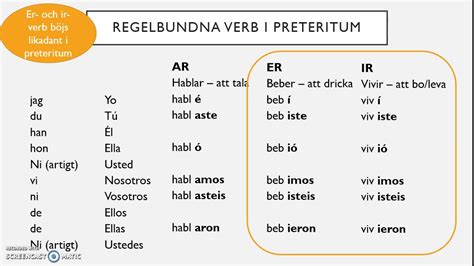 Preteritum regelbundna verb, spanska - YouTube