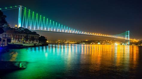 Colorful Bosphorus bridge from Istambul in night