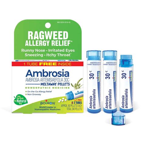 Boiron Ambrosia Artemisiaefolia 30C Pellets Pack (3 Tubes), Homeopathic Medicine for Ragweed ...