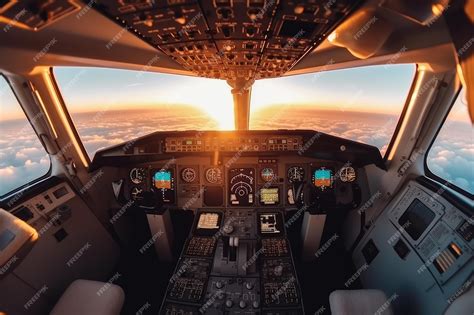 Premium AI Image | Cockpit view of modern airplane in flight during the sun