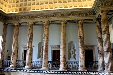 Holkham Hall, Norfolk, England - Alabaster columns and decorations inside The Marble Hall