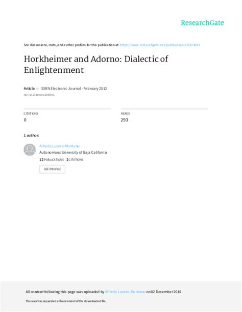 (PDF) Horkheimer and Adorno: Dialectic of Enlightenment | Alfredo Lucero-Montaño - Academia.edu