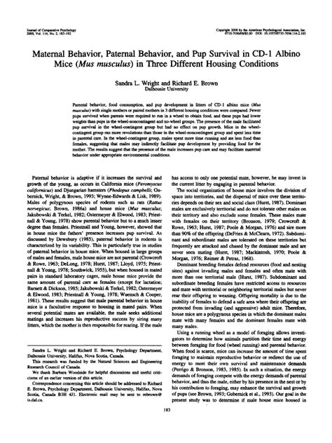 (PDF) Maternal behavior, paternal behavior, and pup survival in CD-1 albino mice (Mus musculus ...