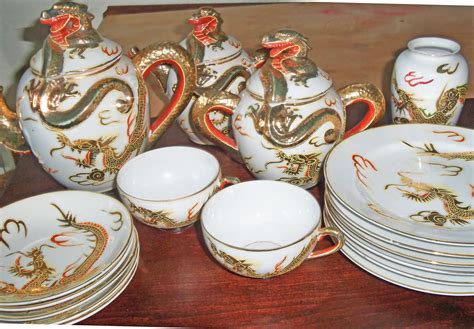 VINTAGE 1950. NIPPON JAPANESE MORIAGE LITHOPHANE DRAGONWARE TEA SET | InstAppraisal