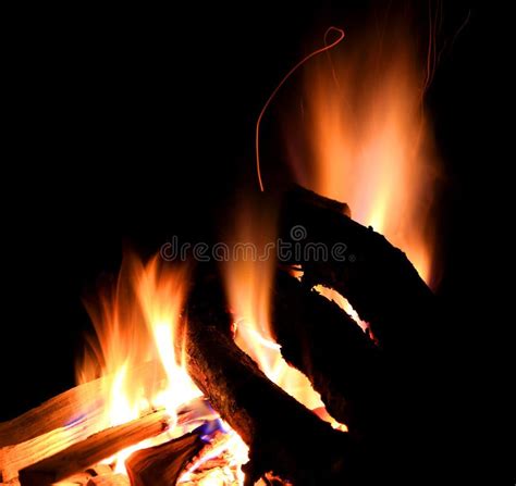 Flame of Fire on Burning Wood Stock Photo - Image of woodpile, barbecue ...