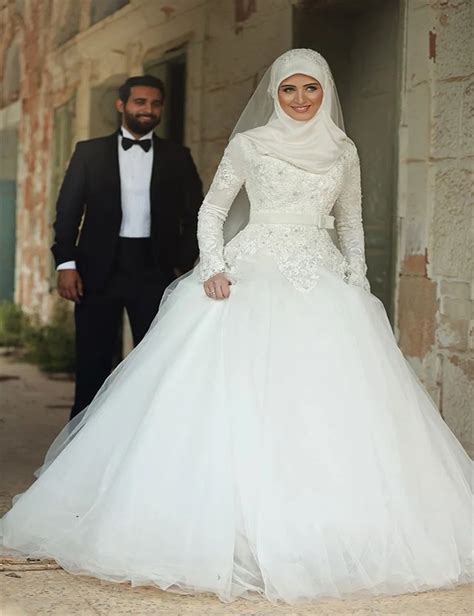 Musulmán Dubai árabe manga larga Weddin 2016 vestidos boda elegante una ...