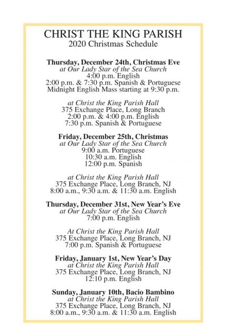 Christ the King Christmas Mass schedule – The Link News