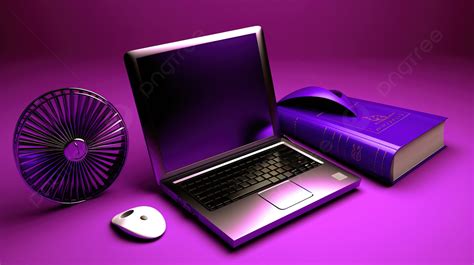 Purple Background With 3d Laptop Fan And Books, Homework, Freelancer, Office Laptop Background ...