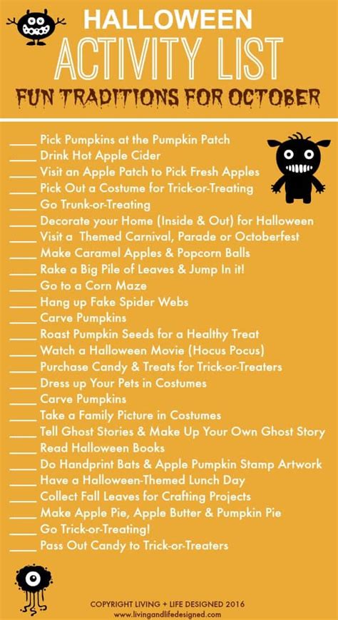 Halloween Activity List - Printable