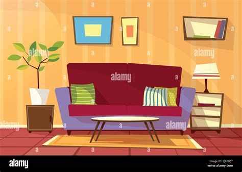 Vector cartoon living room interior background template. Cozy house ...