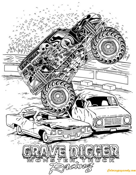 Grave Digger Monster Truck Racing Coloring Page - Free Coloring Pages Online