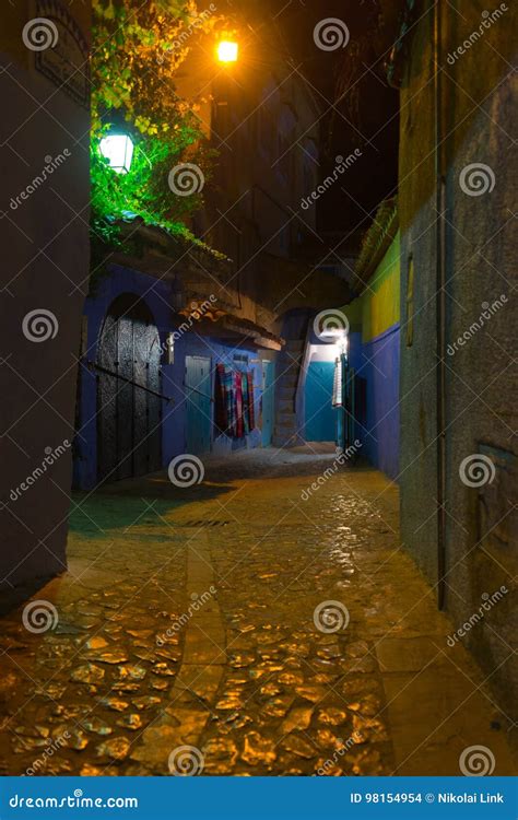 Night scene, chefchaouen stock photo. Image of chefchauen - 98154954