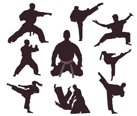 Premium Vector | Set of eight silhouettes of karatekas and martial arts ...