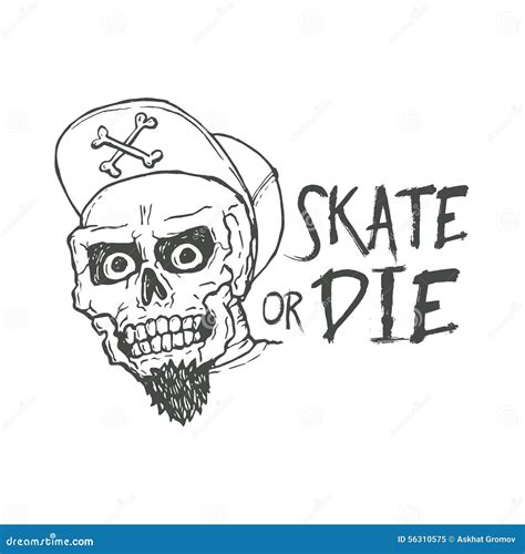 Skate or Die Lettering Tattoo Design. Skater Scull Stock Vector - Illustration of fear, dirty ...