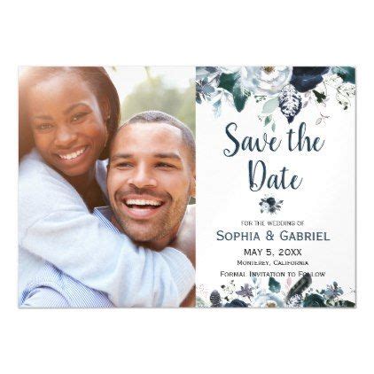 Chic Navy Blue White Flowers Wedding Save the Date Magnetic Invitation | Zazzle | Floral wedding ...
