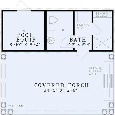 Pool House 1495 Poolhouse Plan with Bathroom, Garage & Pool House Plan