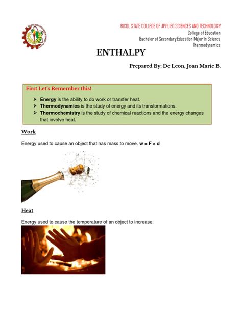 Enthalpy Activity Sheet | PDF | Heat | Enthalpy