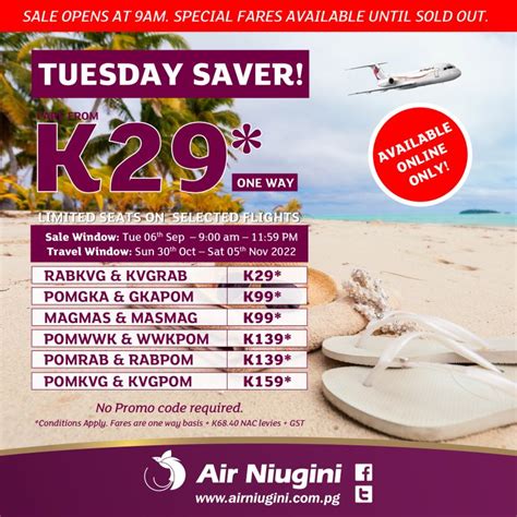 Air Niugini on LinkedIn: Tuesday Saver Promotion is on NOW! Sale today only. Check the amazing