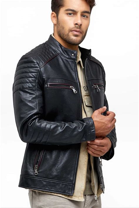 Aaron Men's 100 % Real Black Leather Slimfit Jacket