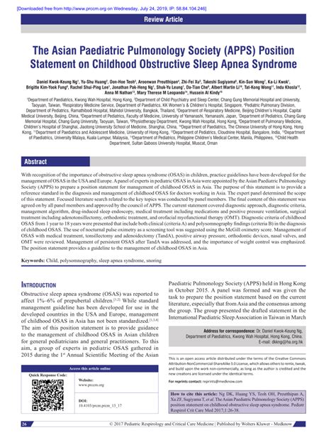 (PDF) The Asian Paediatric Pulmonology Society (APPS) position ...