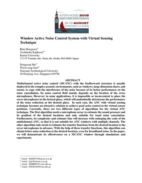 (PDF) Window Active Noise Control System with Virtual Sensing Technique