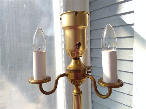 Vintage Candelabra Torchiere Floor Lamp Lighting 3 Way Mogul Base Metal Brass Color Finish Glass ...