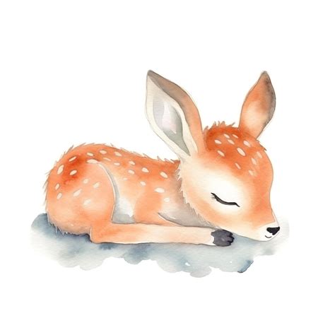 Premium Photo | Baby deer sleeping on the ground watercolor print