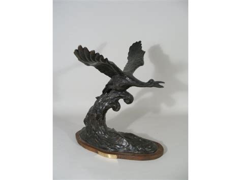 Artist-Signed Bronze Sculpture of Goose in Flight, | #2293242