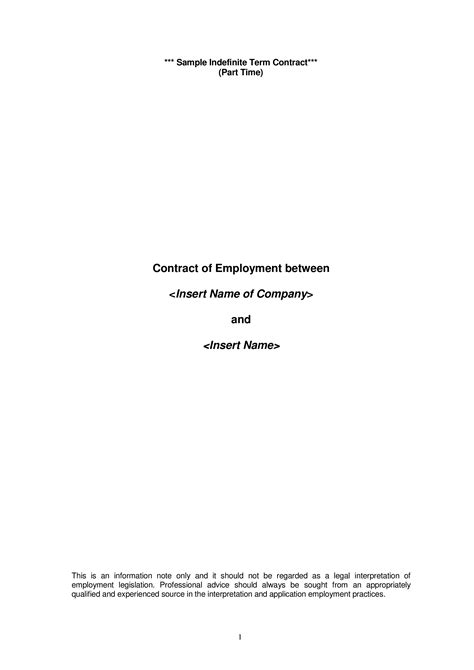 Part Time Employment Contract Template Free