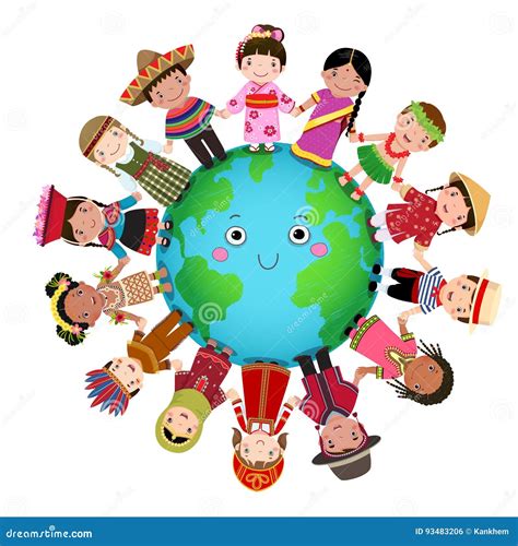 Multicultural Children Holding Hand Around the World Stock Vector ...