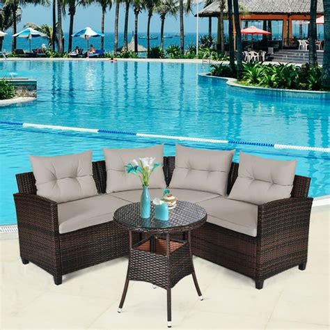 Costway 4PCS Outdoor Patio Rattan Furniture Set Cushioned Sofa Table - Walmart.com - Walmart.com