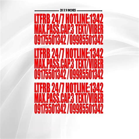 1Set LTFRB 24/7 HOTLINE STICKER CUT OUT VINYL STICKER (RED COLOR) 3 PCS ...