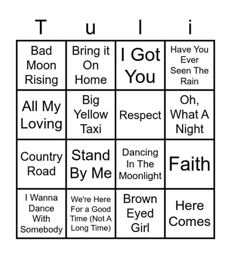 Music Bingo Card