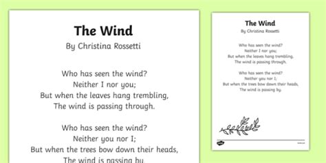 The Wind by Christina Rossetti Poem Print Out (teacher made)