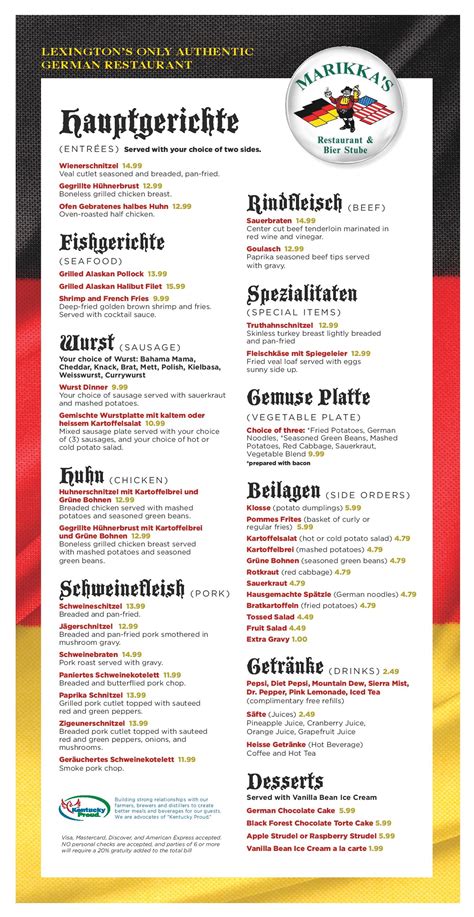 Marikkas German Food Menu Lexington | Marikkas Bier Stube