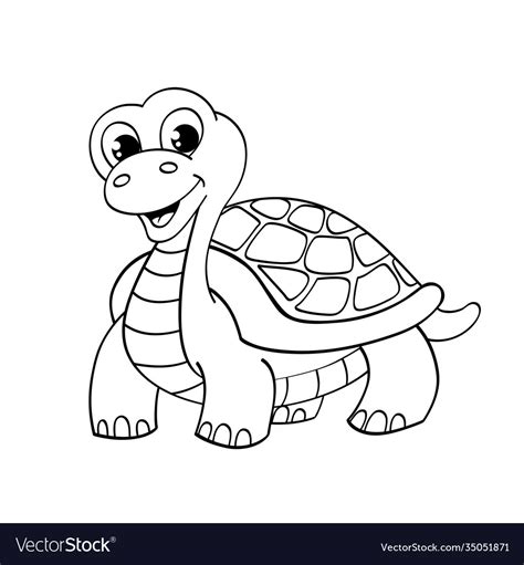 Funny cartoon turtle black and white for coloring Vector Image