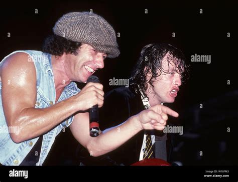 AC/DC US rock group with Brian Johnson at left and Angus Young about ...