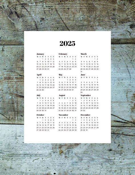 2025 Printable Calendar PDF and PNG - Etsy