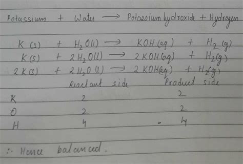 Potassium metal reacts with water to give potassiu toppr.com