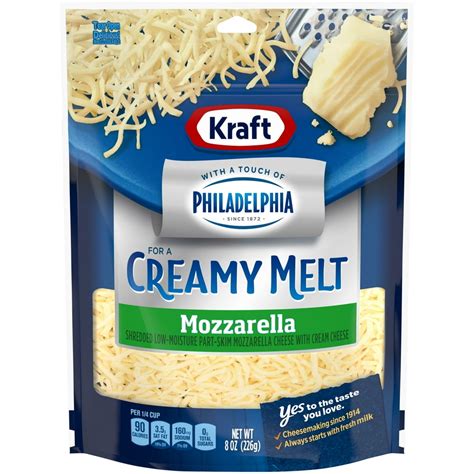 Kraft Mozzarella Shredded Cheese with a Touch of Philadelphia for a Creamy Melt, 8 oz Bag ...