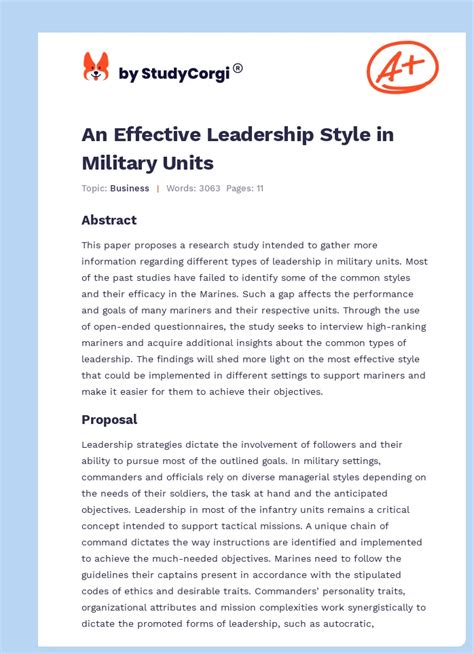 An Effective Leadership Style in Military Units | Free Essay Example