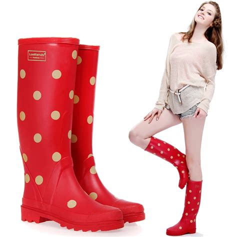 Womens fashion winter rain boots wellington rubber boots waterproof for ...