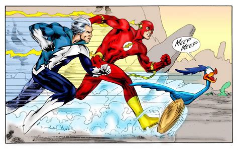 Quicksilver vs Flash vs Road Runner by Alan Davis | Flash vs, Quicksilver marvel, Comic art