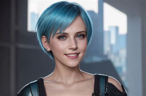 Beautiful Cyberpunk Model, Pale Blue Short Bob Cut by BobWright on DeviantArt